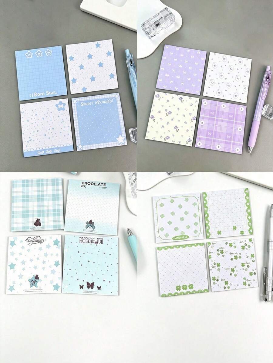 4pcs/Set Kertas Tempel Motif Daun Semanggi yang Sangat Menarik, Dapat Dipindahkan, Kertas Tempel Memo Minimalis Lucu untuk Pelajar, Ukuran 75*75mm, Bantalan Memo Kantor Kreatif, Perlengkapan Penting untuk Kembali ke Sekolah, Hadiah untuk Pelajar - Satu-Ukuran - View 1
