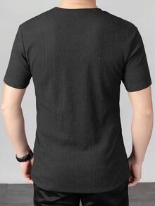 Men's Waffle Texture Crew Neck Short Sleeve T-Shirt, Slim Fit Casual Streetwear Top - Black - View 4