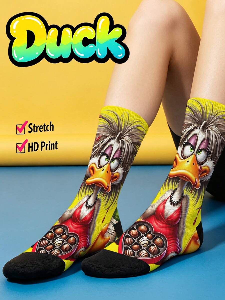 Cool 360° Printed Men's Socks - Streetwear Socks,Cartoon Duck,Internet-Famous Animals,Colorful,Funny Socks, Fit Daily, Holiday & Party Occasions