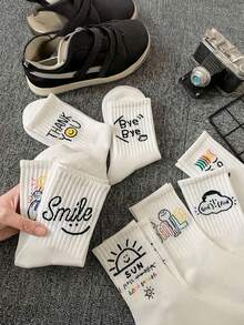 1/5 Pairs Random Style Men's Comfortable Personalized Pattern Mid-Calf Socks, Autumn Socks - Multicolor - View 3
