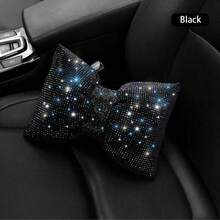 1pc Car Neck Pillow, Soft Car Headrest, Shiny Car Pillow, Bowknot Pillow, Crystal Rhinestone Car Accessories, Women's Car Pillow - Multicolor - View 7