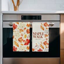 2PCS Kitchen Towel, Autumn Maple Leaf Healing Pattern, 40*60cm Rectangular Microfiber Kitchen Towel, Dish Cloth, Tablecloth, Hand Towel, Kitchen Decor, Home Decor, Housewarming Gift For Neighbors, Kitchen Napkin And Dish Cloth, Home Decor, Gift, Perfect For Kitchen And Bathroom Use - Orange - View 6