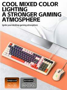 T-WOLF Set Keyboard dan Mouse Gaming, Keyboard dan Mouse Berkabel dengan Lampu Latar, Keyboard Kantor/Rumah Berkabel 98 Tombol dengan Blok Warna Kustomisasi Cetakan Pribadi, 6 Buah Mouse Multi-Warna - View 4