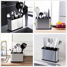 4-Compartment Stainless Steel Utensil Holder, Countertop Knife Fork Spoon Organizer, Kitchen Utensil Storage Basket, Multi-Compartment Utensil Rack, Can Hold Forks, Spoons, Knives, Chopsticks, Rust-Proof Kitchen Countertop Storage, Space-Saving Desktop Utensil Storage Box, Household Kitchen Countertop Small Utensils, Practical Kitchen Restaurant Utensil Storage Container, Stable Non-Slip Base Utensil Holder, Keep Utensils Organized And Convenient For Daily Use, Modern Style Kitchen Storage Accessory, Suitable For Home, Apartment, Dorm, Fit For Storing Various Utensils And Kitchen Tools - Multicolor - View 11