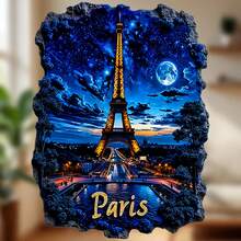 Paris Moonlit Night The Iron Lady Bathed In Blue And A Starry Veil Above The Rooftops Magnet Where The Evening Wraps The City In Silent Splendor Keepsake For All Metal Surfaces Throughout The Home - I - View 7