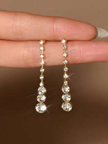 1 Pair Fashionable Long Water Drop Rhinestone Earrings, Suitable For Daily Wear By Women - Gold - View 4