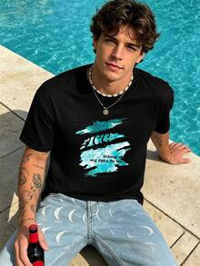 Men's Premium Cotton Ocean Graphic Tee, Relaxed Fit, Casual, With A Bold Print. - Black - View 2