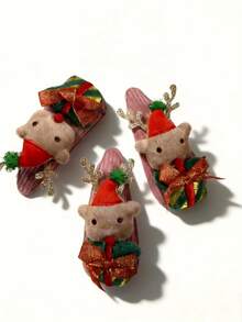 Christmas Red Hat Reindeer Plush Hair Clips For Adults Women, Soft Snap Barrettes, Cute No-Hurt Holiday Hair Accessories - Multicolor - View 8