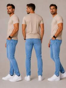 Kit 3 Calças Jeans Masculina Slim Fit Conforto Premium Delave - Delave - Visão 5