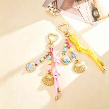 1pc/2pcs Women's Macaron Color Sweet Colorful Beaded Shell Keychain Heart Buckle Woven Rope Pendant Girl Heart Backpack Charm Bag Pendant,Bag Charms - Multicolor - View 1