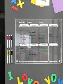 Magnetic Transparent Refrigerator Calendar Board (Comes With 6 Magnetic Whiteboard Pens),Acrylic Writing Board,Transparent Pattern Memo Board,Reusable Planner Magnetic Refrigerator Sticker,Reusable Meal Planner,Perfect For Christmas And Halloween In - Multicolor - View 3