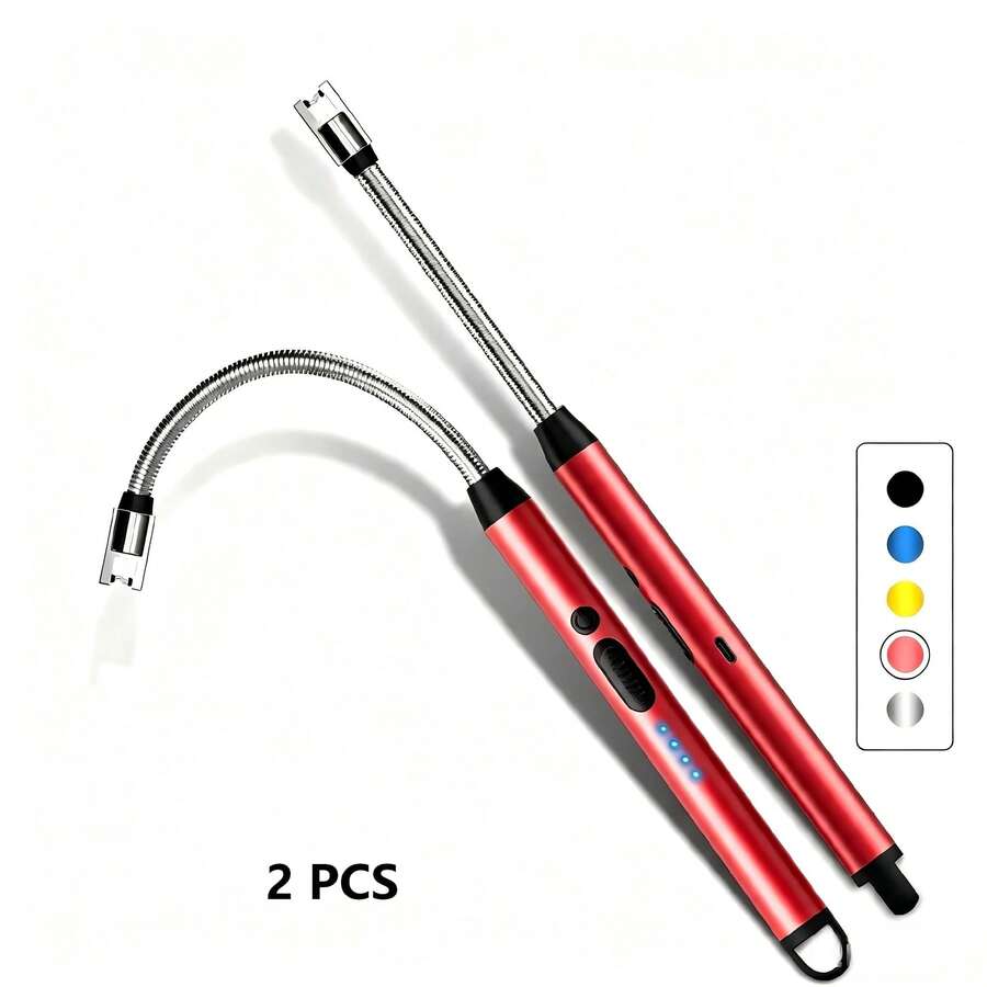 2/4/6 piazes Encendedor Eléctrico Recargable USB, Encendedor De Vela Electrónico, Vela De Plasma sin Llama, Encendedores Largos, Manguera, Estufa De Gas, Pistola De Encendido, Arco Para Acampar, Encendedor De Plasma Sin Llama Para El Hogar Y Acampar Al Aire Libre Y Para Velas Y Estufas De Gas - Rojo - Ver 1