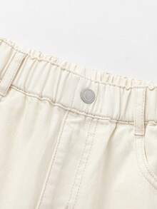 Balabala Quần jean denim cho bé gái phong cách ngọt ngào thường ngày, quần dài co giãn thoải mái cho bé gái tuổi tween mặc hàng ngày - Tông màu trắng - Xem 6