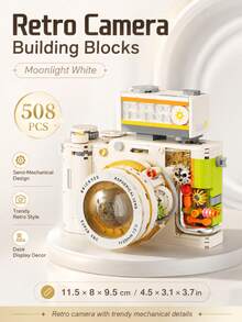 1pc 428-556 PCS Retro Camera Building Blocks, 4 Styles Available, Semi-Mechanical Camera Model Toy, Visible Gear Details, Mini Bricks DIY Creative Build, Desktop Display Ornament, Gift Idea For Home Office Shelf Decor - Clear - View 5