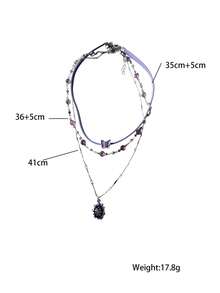 Kalung Bertingkat untuk Wanita, Gaya Manis & Keren, Rantai Kalung Choker Ungu Premium - Lilac Purple - View 9