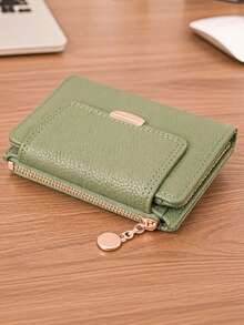 MINGYOU Fashionable Soft Textured Handheld Short Wallet Zipper Coin Purse - Green - View 1