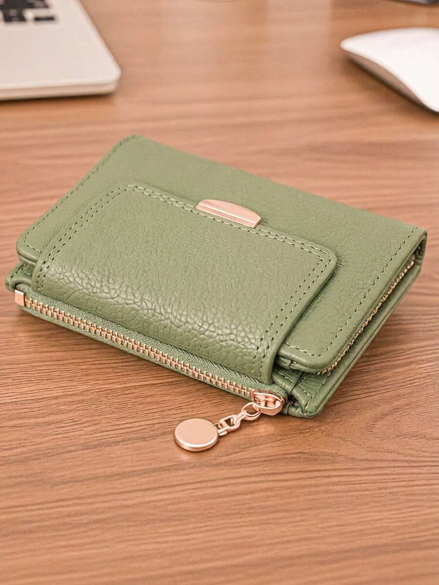 MINGYOU Fashionable Soft Textured Handheld Short Wallet Zipper Coin Purse - Green - View 1