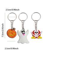 24/36/48pcs Random Assorted Halloween Keychains 2D Flat PVC Soft Rubber Pumpkin Ghost Skull Pendant Party Favors Event Prizes - Multicolor - View 6