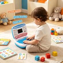 1pc Early Learning Educational Tablet For Kids, Simulated Laptop With Screen, Educational Computer And Musical Storytelling Device, Interactive Educational Mini Laptop - Blue - View 3