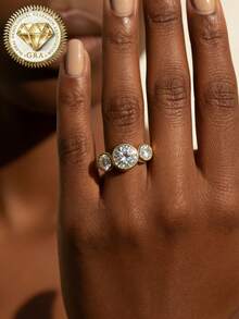 1pc Women's Engagement Ring, Three Lifetimes Round Ring, 4g S925 Sterling Silver, 4 Carat Moissanite, Bohemian Court Style, Engagement Proposal Wedding Anniversary Valentine's Day Gift, Comes With Moissanite Certificate And Exquisite Gift Box Packaging - Gold - View 4