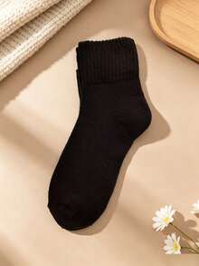 5雙純色中筒襪，休閒柔軟針織中筒襪，簡約基礎日常穿著女款襪子 - 彩色 - 查看 4