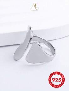 1pc S925 Sterling Silver Minimalist Versatile Polished Wide Band Punk Style Asymmetrical Open Adjustable Women's Ring, Couple Ring, Daily Wear Holiday Gift - Silver - View 8