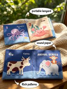 BBSKY 1pc Baby Cloth Book Toy For Boys And Girls, Washable Cloth Book With Ocean And Farm Animal Patterns, Built-In Crinkle Paper Sensory Toy, Portable Hanging Strap Design, Letter And Number Recognition Interactive Toy, Suitable As Newborn Baby Gift - Multicolor - View 5