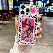 1 New Luxury Fashion Four-Sided Sparkling Diamond Transparent Phone Case, Customizable Couple Photo, Electroplated Silver Luxury Sparkling Diamond Transparent Phone Case, Leopard Print, Suitable For IPhone 16e/17 Pro Max/15 Pro Max/14 Plus/13 Pro, Shockproof Protection Hard Acrylic Material, With Anti-Collision Frame, Christmas Gift, Customizable, Cute Y2K Style | Summer Phone Case | High Quality Phone Case | Gift For Girls - Clear - View 2