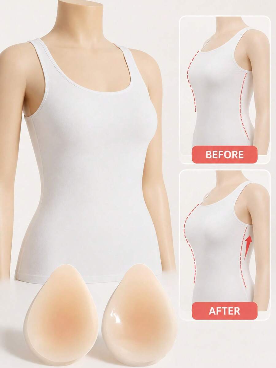 1 Pair Invisible Strapless Adhesive Breast Lift Pads, Water Drop Shape Design, Trimmable Fit, Non-Slip And Reusable, Suitable For Swimwear, Strapless Tops, Vacation, Pool And Daily Wear, Skin-Friendly Breathable And Washable