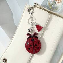 1pc Cute Fashionable Versatile Insect Series Red Shiny Rhinestone Ladybug Tassel DIY Keychain Bag Charm, Suitable For Girls And Women Daily Wear, Holiday Gift - Multicolor - View 8