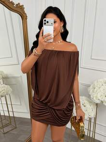 AIJ Women's Sexy Short Fitted Dress, Ruched Detail, Elastic Fabric, Elegant Brown Dress, Party Dress, Suitable For Wedding Guest, Night Out, Evening Event, Autumn/Winter Dress, Halloween/Christmas Women's Clothing - Brown - View 7