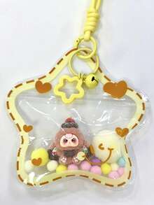 1 Bag Macaron Color Flocked Doll With Transparent PVC Printed Star Bag Charm Lanyard, Dopamine Star Keychain With Spring Clip, Bag Pendant, Birthday Gift, Party Favor - Multicolor - View 15