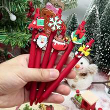 34pcs(4 Pens + 30 Refills) Christmas Theme Ballpoint Pens, Neutral Pens, Cartoon Gingerbread Man, Santa Claus, Snowflake And Other Random Styles, Black Medium Tip, Clickable Ballpoint Pens, Comfortable Grip, Smooth Writing, Suitable For Student Supplies, Fun Stationery, Office And School Daily Writing Tools. - Multicolor - View 9