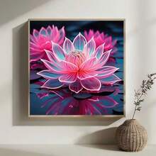1PC DIY 5D Diamond Painting Kit Lotus Pattern - Round Full Diamond Art Mosaic Craft, Home Wall Decor, Unframed - No Frame - View 4