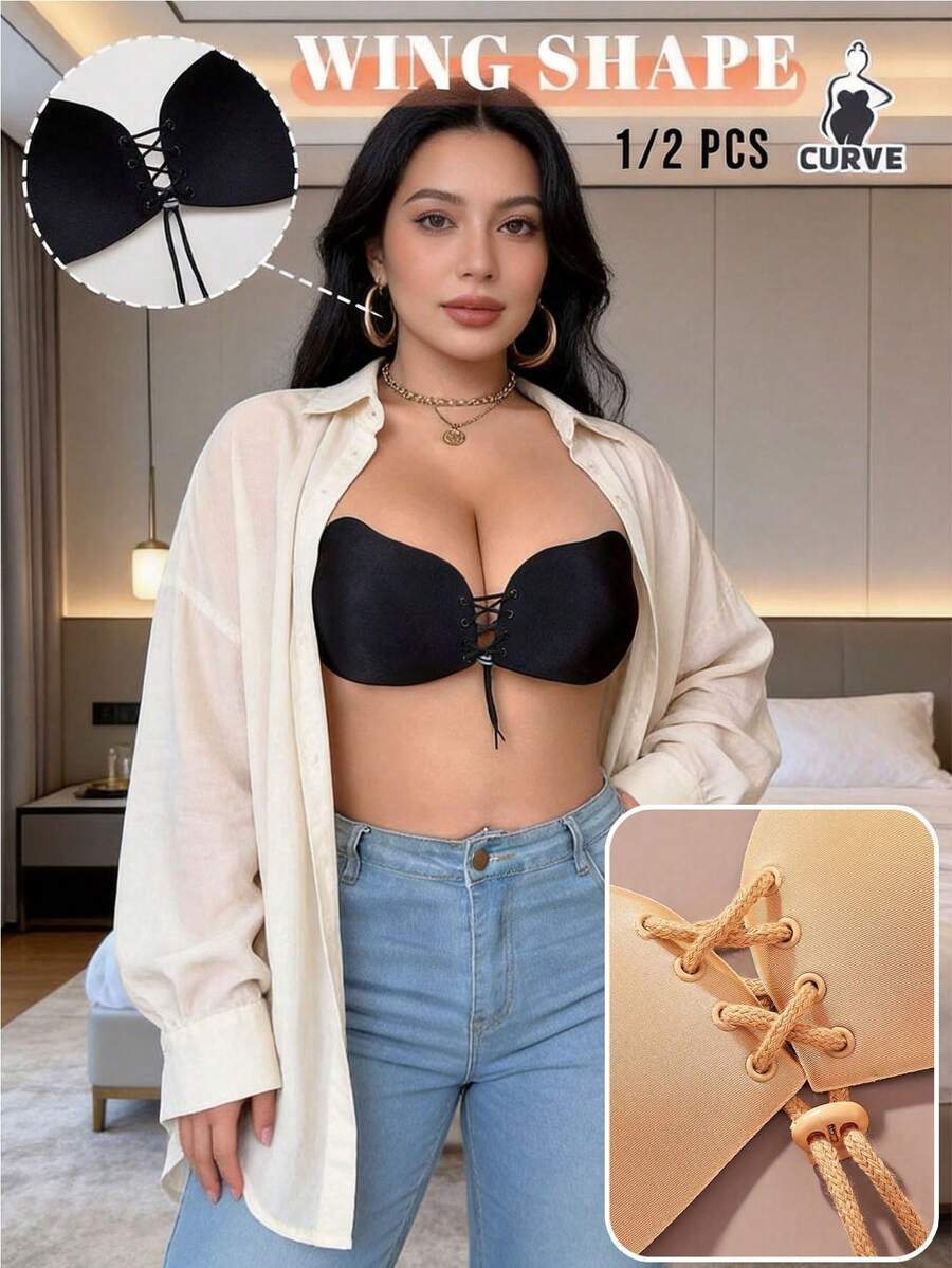 1pc Invisible Front Closure Adhesive Bra, Suitable For Summer, Bridal Gown Push-Up Bra, Backless Dress And More - Multi-color - View 1
