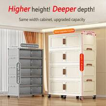 2/3/4/5-Tier 35.43-Inch Wide & Thickened Wardrobe With Wheels, Foldable Storage Cabinet, Multi-Functional Portable Modular Storage Box With Lid, Large Capacity Foldable Storage Trunk With Doors, Suitable For Bedroom Quilt And Clothing Storage. - Solid Color - View 9