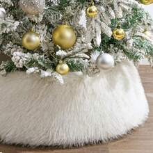 YQQChristmas Tree Collar:  Luxury Thick Plush Faux Fur Xmas Tree Collars Cover, Rustic Size Adjustable Tree Skirt For Holiday Decorations1269 - White - View 8