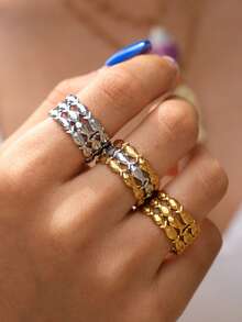 Uself 3pcs/1pc Ocean Fish Shaped Open 18K Gold Plated Stainless Steel Ring, Ocean Style Jewelry Gift Suitable For Women, Perfect For Beach Vacation Wear - Multicolor - View 3