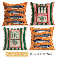 4pcs/1pc Vintage Sardine Pattern Pillow Case Without Insert, Single-Sided Printed Pillow Case, Suitable For Living Room Bedroom Home Decor, All-Season Pillow Case - Multicolor - View 16