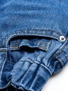 Tween Boy Simple Light Wash Wide Leg Jeans, 8-11 Years, New Sand-Washed Process, Elastic Waistband, Adjustable Fit, No Zipper Design, Semi-Elastic, Loose Fit, Classic Versatile Denim Pants, All-Season Wear - Light Wash - View 5