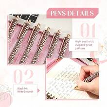 3pcs Cute Leopard Print Retractable Ballpoint Pen Set, Fashion Metal Ballpoint Pen, Black Ink, 1.0mm Medium Tip, Smooth Writing, With Pen Clip, Suitable For Students And Office Use, Back To School Essential - Sets - View 4