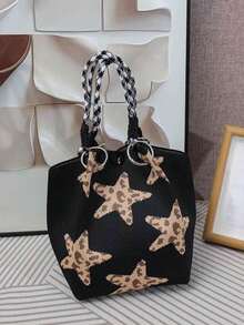 Classic Colorblock Polka Dot Casual Versatile Artistic Bucket Bag, Multi-Functional Daily Commute Handbag, Suitable For Niche Shopping And Dating - Black - View 2