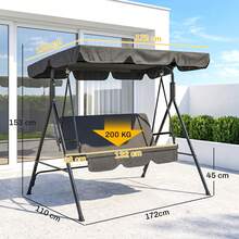 3-Seater Swing Garden Lounge Swing Bench, Weather-Resistant, 172 Cm X 110 Cm X 153 Cm, Black - 黑色 - 查看 4
