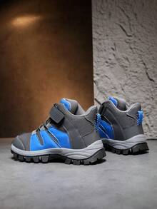 1 Pair Kids' Hiking Shoes, Convenient Hook And Loop Design, Stylish, Anti-Slip, Wear-Resistant, Mid-Top Outdoor Sports Shoes For Long-Distance Trekking - Grey - View 6
