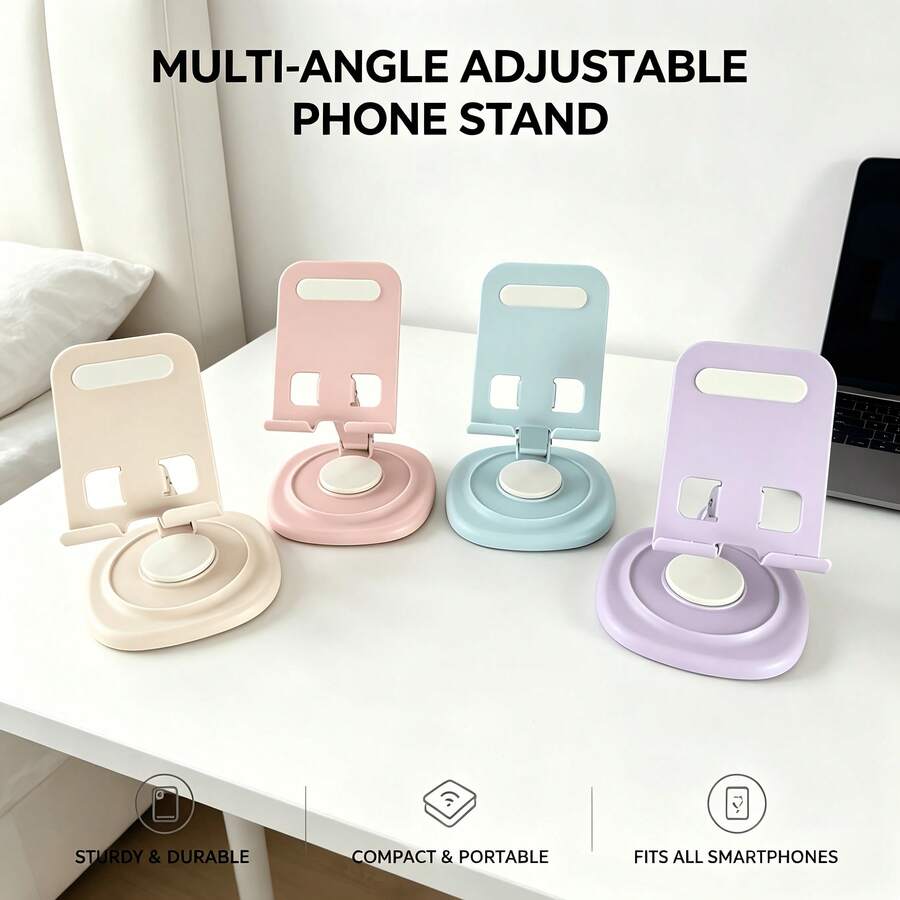 1pc 360° Rotating Phone Stand, Stable & Anti-Slip, Adjustable Angle, Portable Folding Design, Metal Material, Minimalist & Practical, Suitable For Desk, Office, Outdoor, Camping And Watching Movies - A - View 1