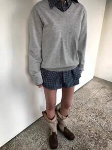 女款厚底防水台街頭風靴子 2025新款秋季騎士長靴 中筒靴 棕色復古短靴 - 棕色 - 查看 5