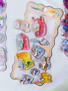 Children's Cartoon Glowing Gem Dynamic Oil-Filled Stickers Shiny Shaking Water-Filled Stickers Glitter Handmade Set - Multicolor - View 5