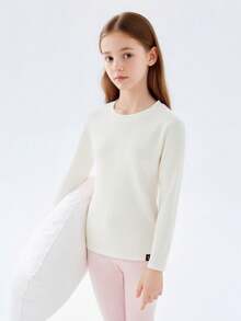 Balabala Tween Girl Long Sleeve T Shirt Boys Girls Basic Top Soft Stretch Undershirt For Fall Casual Wear - Off-white - View 2