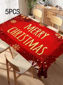 1pc Christmas Series Pattern Printed Tablecloth, Modern Style Polyester Fiber Rectangular Round Waterproof Tablecloth, Digital Printed Tablecloth Suitable For Living Room Home Use, Outdoor Dining Table, Small Round Table - Multicolor - View 14