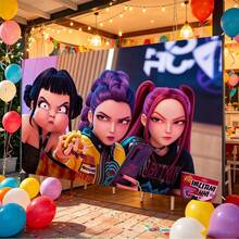 KPop Demon Hunters Backdrop Ulang Tahun Kartun 3D K-Pop DemonHunters, Latar Foto Adegan Harian Menyenangkan, Cocok untuk Dekorasi Dinding Pesta Anak Perempuan - MultiWarna - View 3